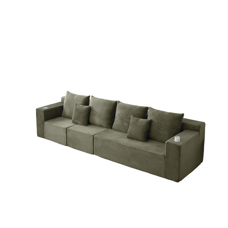 Luxe Modular Sectional Sofa with Cup Holders, Green Corduroy
