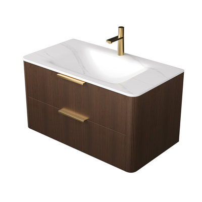 Lavabo de salle de bain 36 po, lavabo intégré en pierre frittée Carrara, sans armoire, sans robinet ni drain