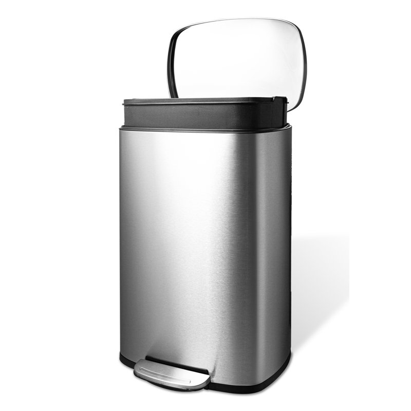 13.2 Gallon Stainless Steel Step-On Trash Can with Soft-Close Lid