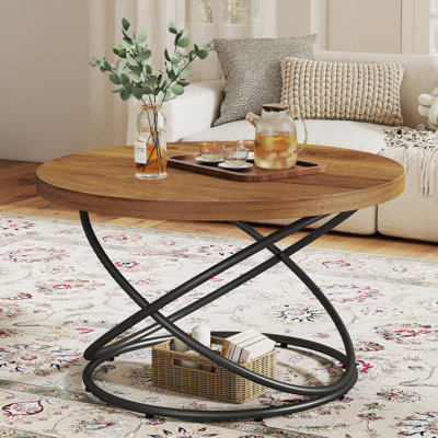 31.5" Round Coffee Table With Cross Metal Legs