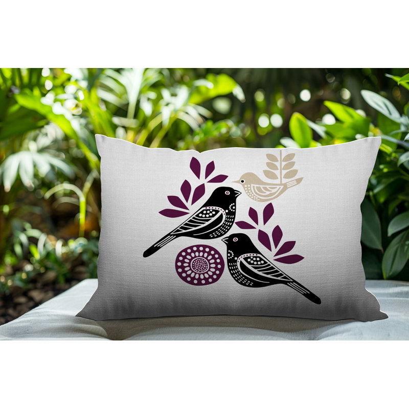 Oreiller rectangulaire réversible intérieur / extérieur Della Bird, Rectangle H 18 po x l 25 po, Mauve