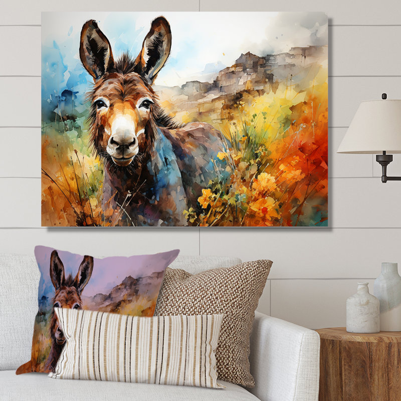 Patchwork Donkey Pastures I - Donkey Wall Art, Wrapped Canvas, 32" H x 16" W x 1" D
