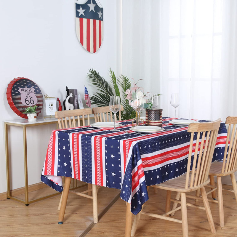 Nappe American Striped Rectangle, nappe à motif écossais patriotique en polyester, protecteur de table pour le 4 juillet, fête des Indépendants, 60 x 84 po