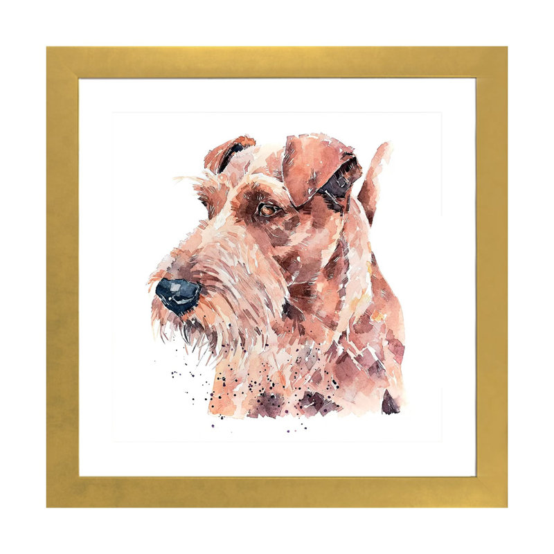 «Irish Terrier Pride» par EdsWatercolours - impression, Blanc, H 24 po x l 24 po x p 1 po, Papier encadré doré