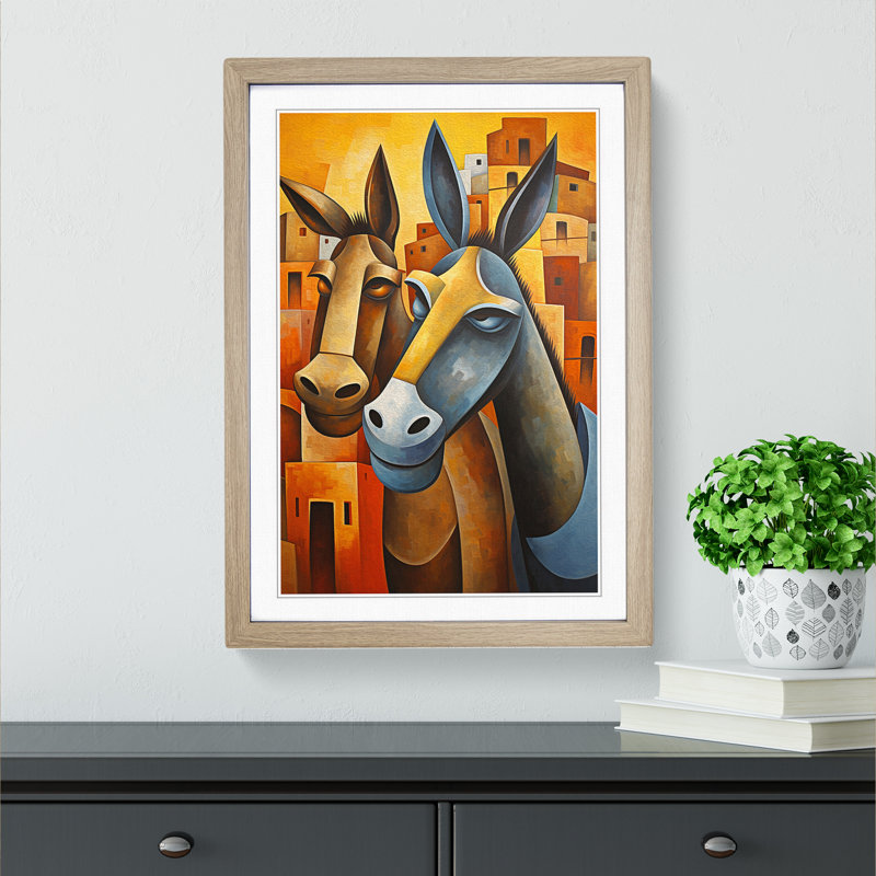 Donkey - Single Picture Frame Print on Wood, Oak Framed, 64cm H x 46cm W