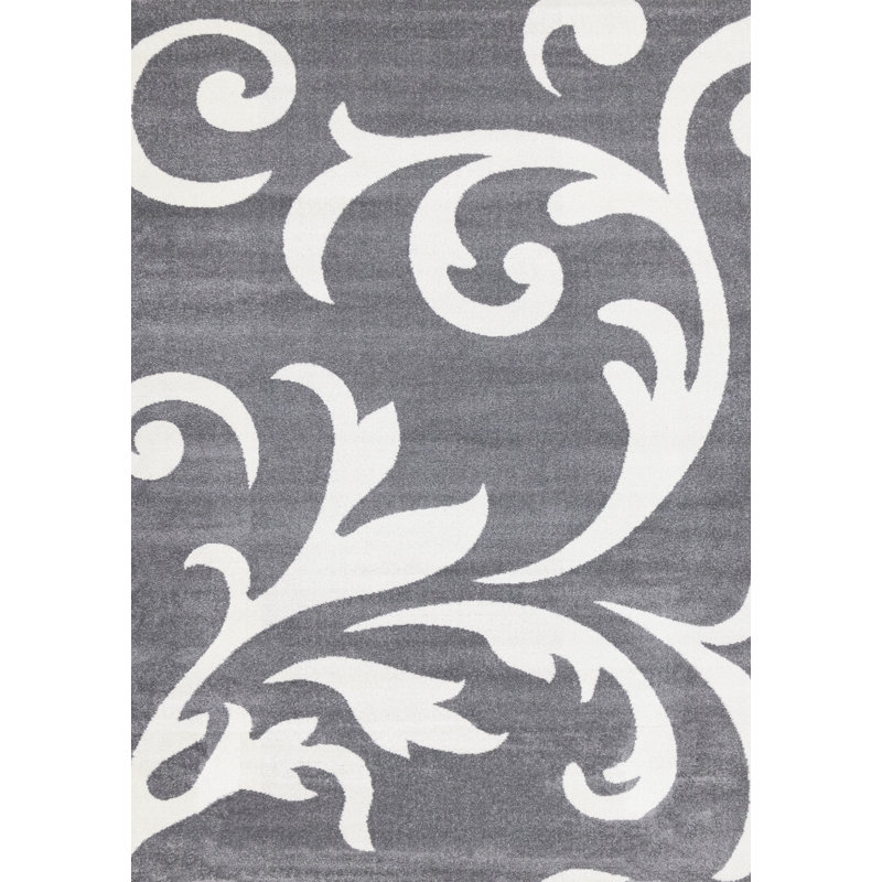 Aleighia Floral Gray Cream Cozy Area Rug, Rectangle 6'7" x 9'7"
