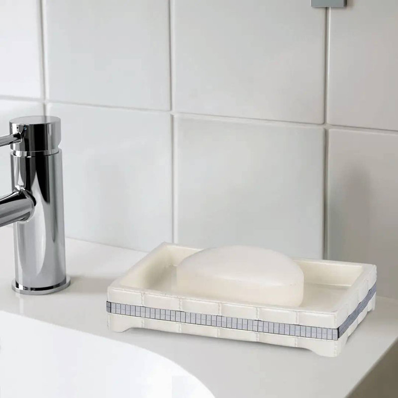 Porte-savon Oneita pour comptoir de salle de bain, douche et cuisine | Résine blanche