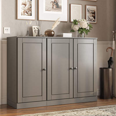 Armoire à chaussures 100% en bois massif avec portes à panneaux surélevés, tablettes réglables, rangement modulaire pour vestibule, l 48,5 po x H 35,75 po