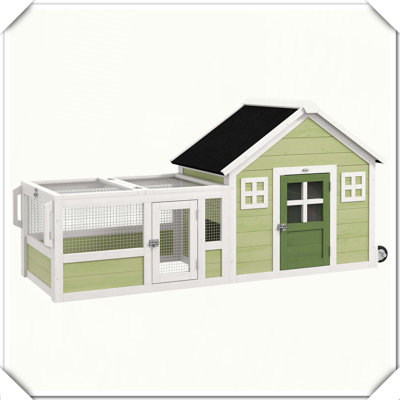 Wooden Outdoor Rabbit Hutch with Asphalt Roof Handle Wheels