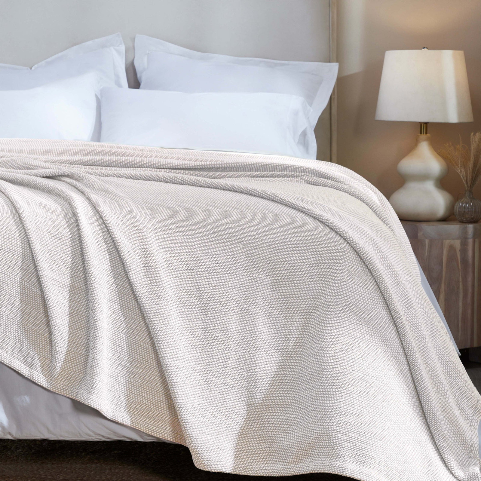 Cotton Woven Throw Blanket, California King or 100" L x 108" W, Tan
