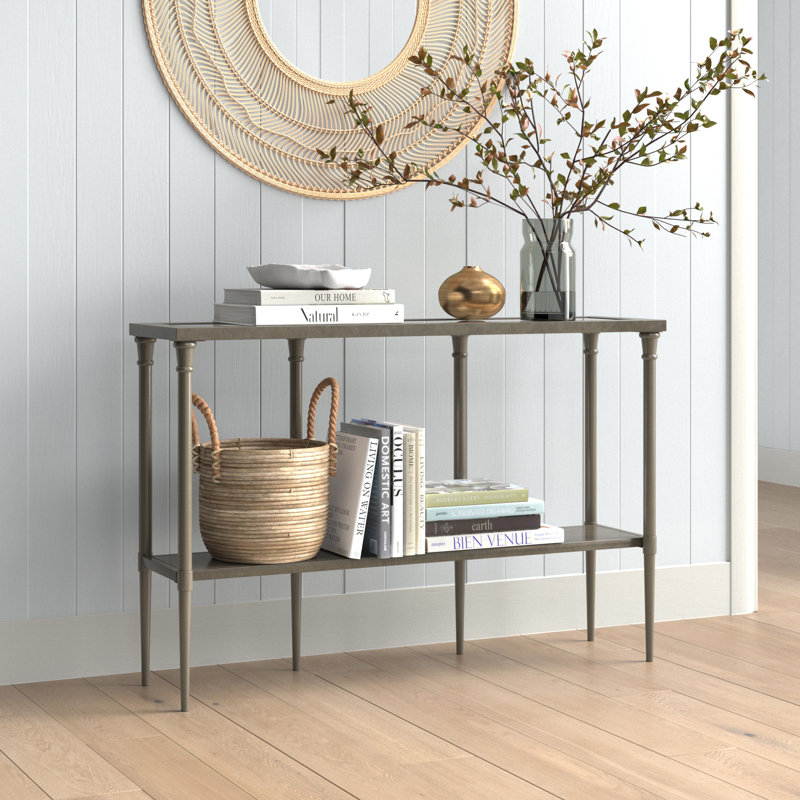 Dafna 45" Wide Rectangular Console Table in Blackened Bronze, Blackened Bronze, 30" H x 45" W x 12" D