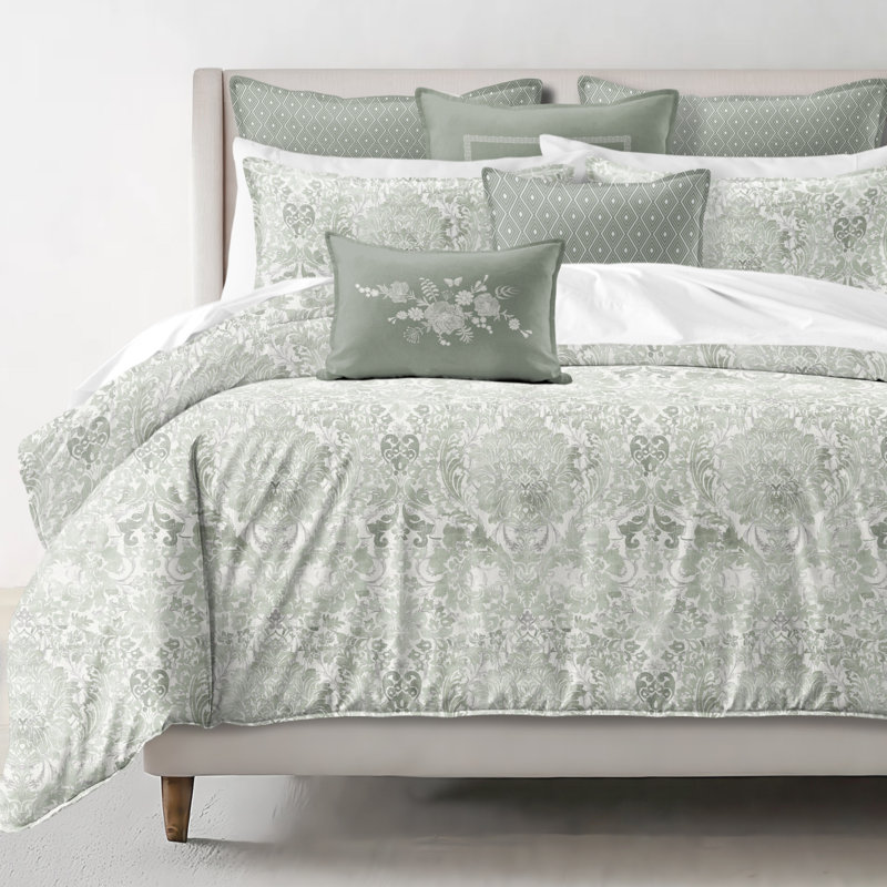 Savannah Cotton Duvet Cover Set 8 Piece, California King Duvet Cover + 7 Additional Pieces, Sage