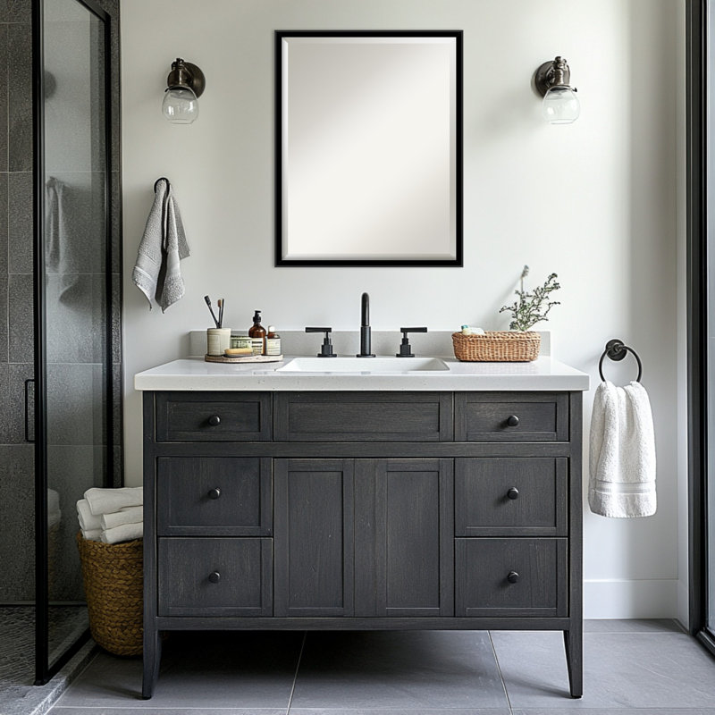 Miroir de salle de bain mural incliné, 23,5 po x 29,5 po, Noir