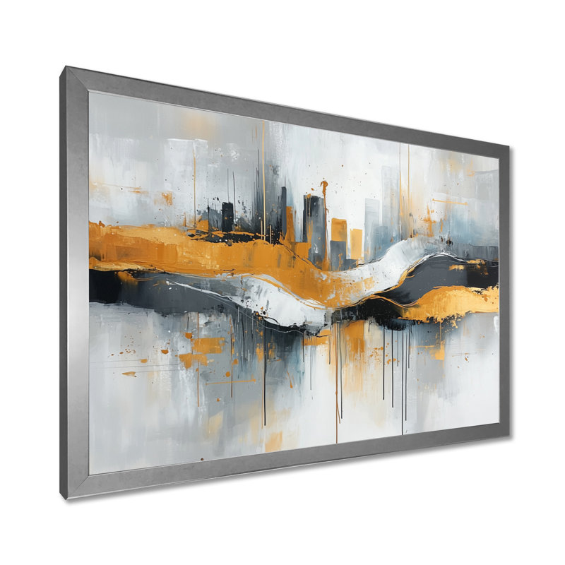 «Bold Minimalisme Cityscape Horizion I», art mural paysage urbain, H 24 po x l 32 po, Cadre de photo unique, Argent argent