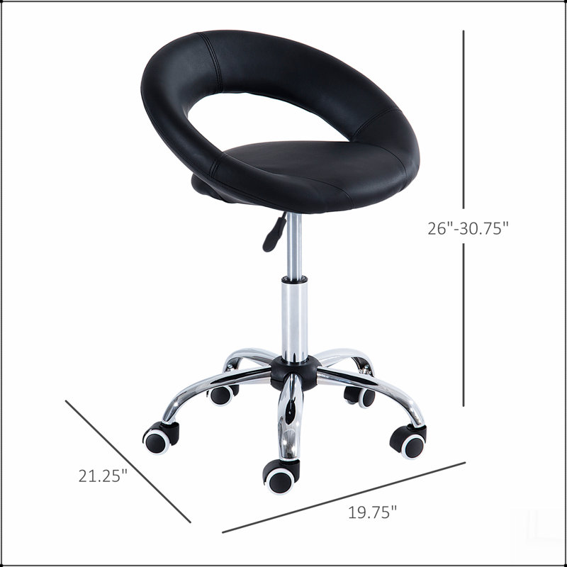 Crescent Rolling Salon Stool with Adjustable Height, Breathable Open Back