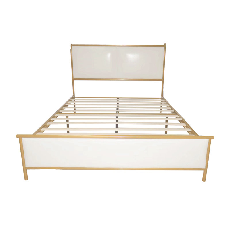 Lit plateforme tapissier en bois massif Rickmansworth, Grand, Blanc / brun