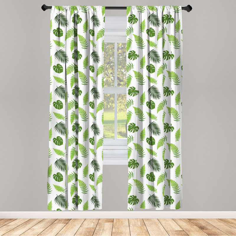 Jungle Leaves Floral Semi-Sheer Rod Pocket Curtain Panels, 28" x 84"