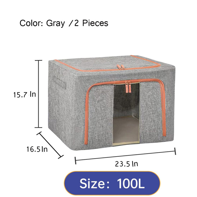 Boîte de rangement pour vêtements empilable avec cadre en métal pliable (paquet de 2), gris