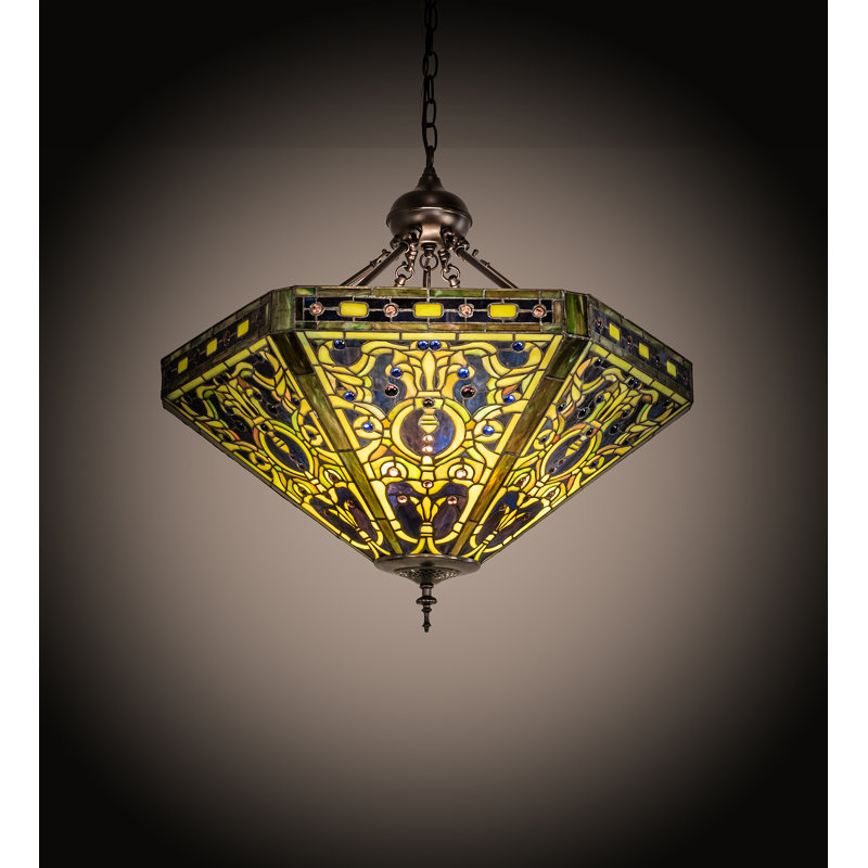 26" Multicolor Glass and Bronze 3-Light Globe Pendant