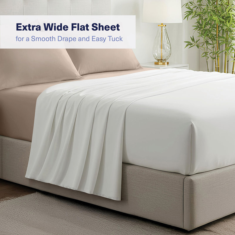 100% Organic Viscose From Bamboo Flat Sheet Only, 300 Thread Count, Extra Wide, Cooling & Breathable, Double Stitching, Bedding Sheet - Gift-Ready Packaging (White)