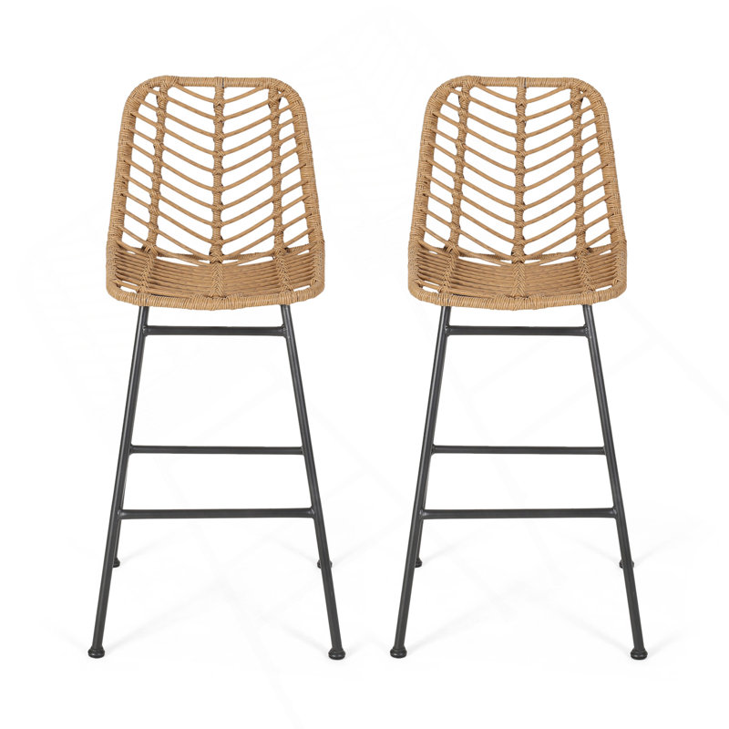 Sawtelle Outdoor Wicker Barstools (Set Of 2), Brown