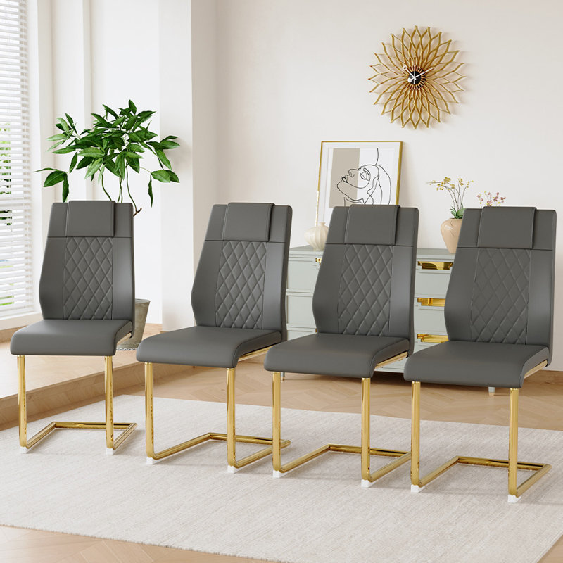 Chaises de salle à manger modernes, 4, Gris foncé, Doré
