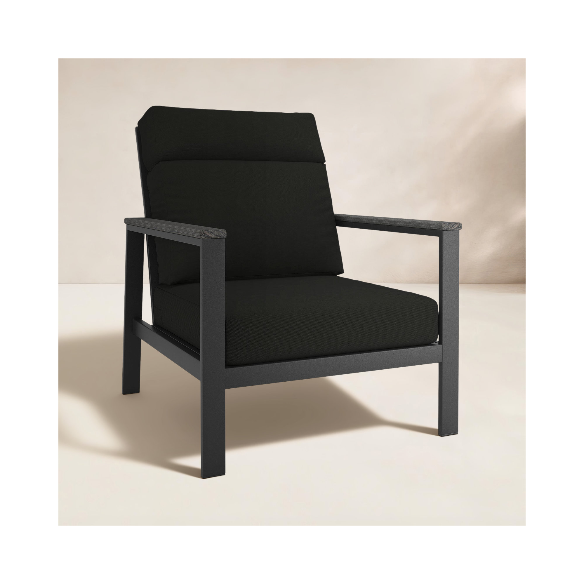 Townsend Metal Outdoor Lounge Club Chair With Sunbrella Cushion, Gray, Canvas Black