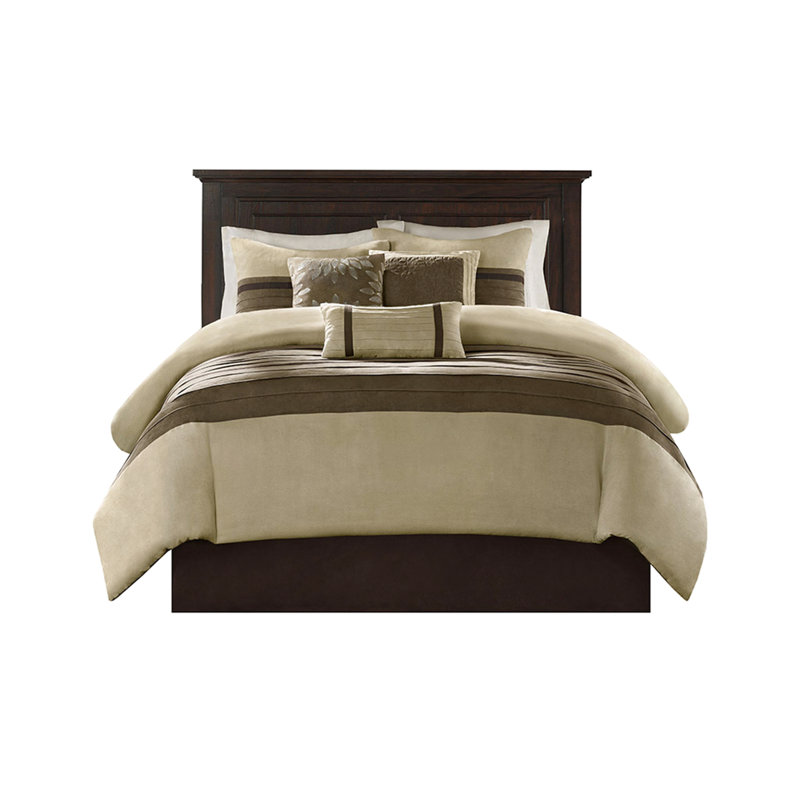 Ensemble d'édredon 7 pièces pour chambre double - Faux suède naturel, édredon en microsuède doux