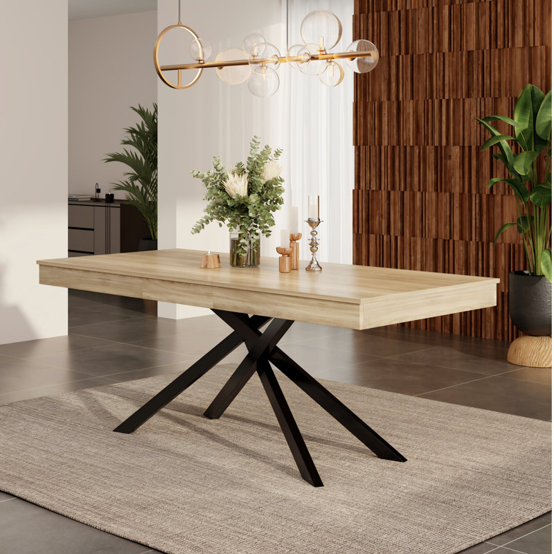 Extendable Metal Base Dining Table, Brown