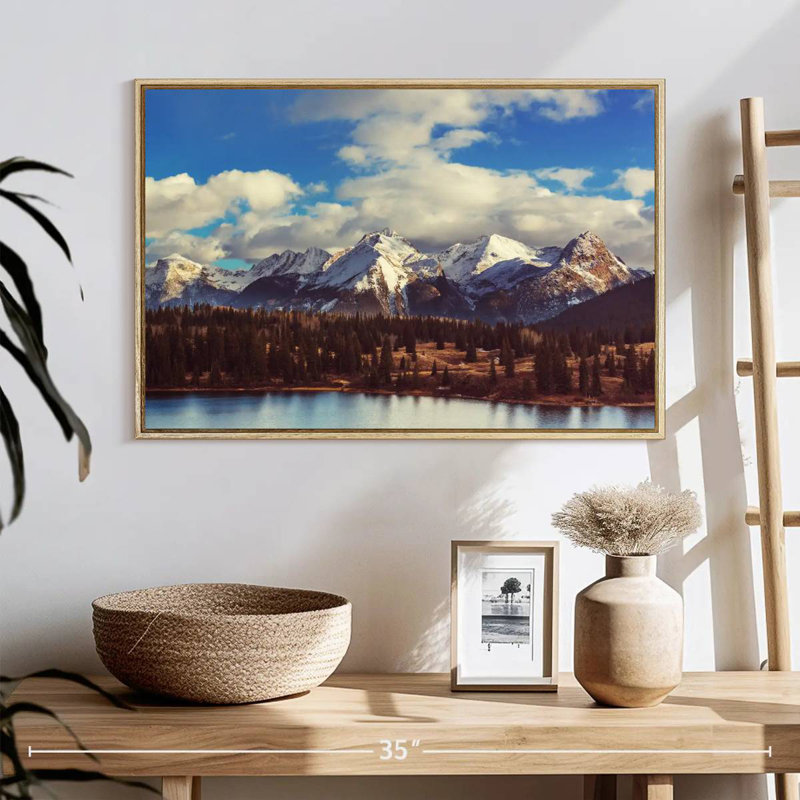Paysage de montagnes Rocheuses, 25 po x 17 po, Cadre flottant en bois naturel