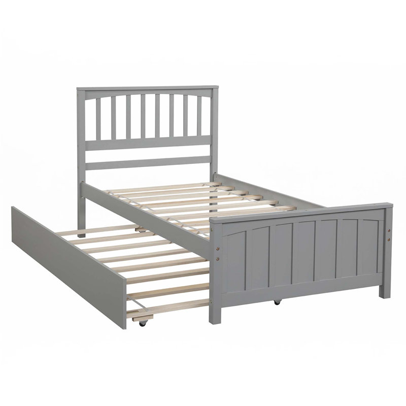 Lit plateforme simple avec lit gigogne, gris