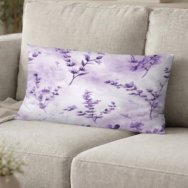 Coussin Country Farmhouse - Coussin imprimé brise de lavande, 12"H x 20"W