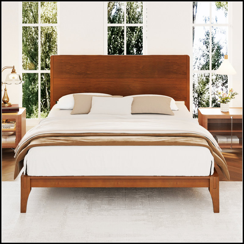 Lit plateforme en bambou Mid-Century moderne de 12 pouces avec support en lattes de bois et conception écologique