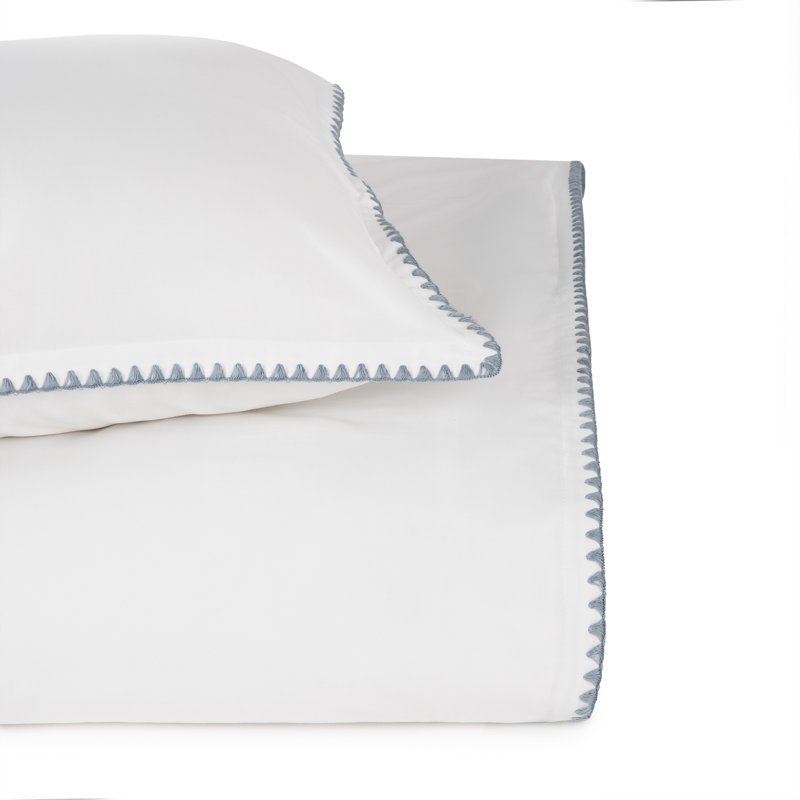 Poppy 100% Cotton Percale Duvet Cover, white/ ocean blue, Full / Double