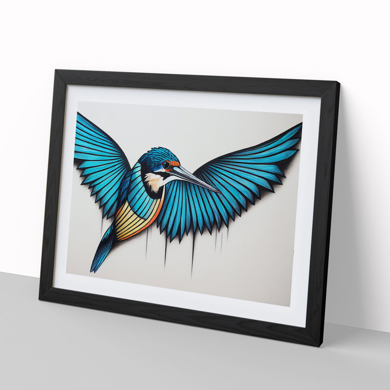 Alluring Kingfisher Bird - Single Picture Frame Print, 46cm H x 64cm W x 2cm D, Black