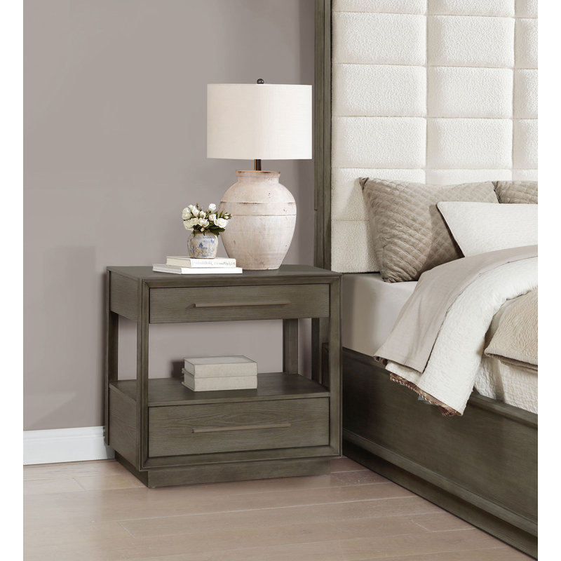 Hendrick 2-drawer Nightstand Bedside Table Taupe Oak, Brown