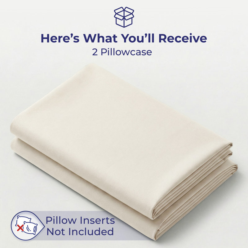 American Soft Linen 100% Cotton Sateen Pillowcase Set (Set of 2) - Soft, Breathable, Hotel Quality Pillow Covers, Beige