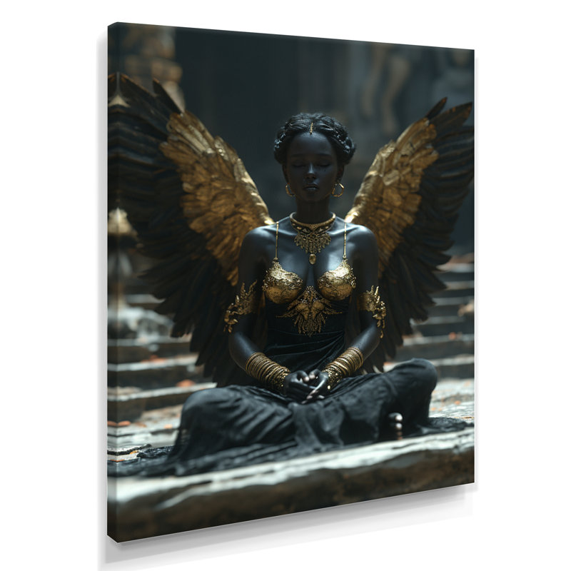 Ange noir et or - salon Wings Angel, Toile tendue, H 20 po x l 12 po