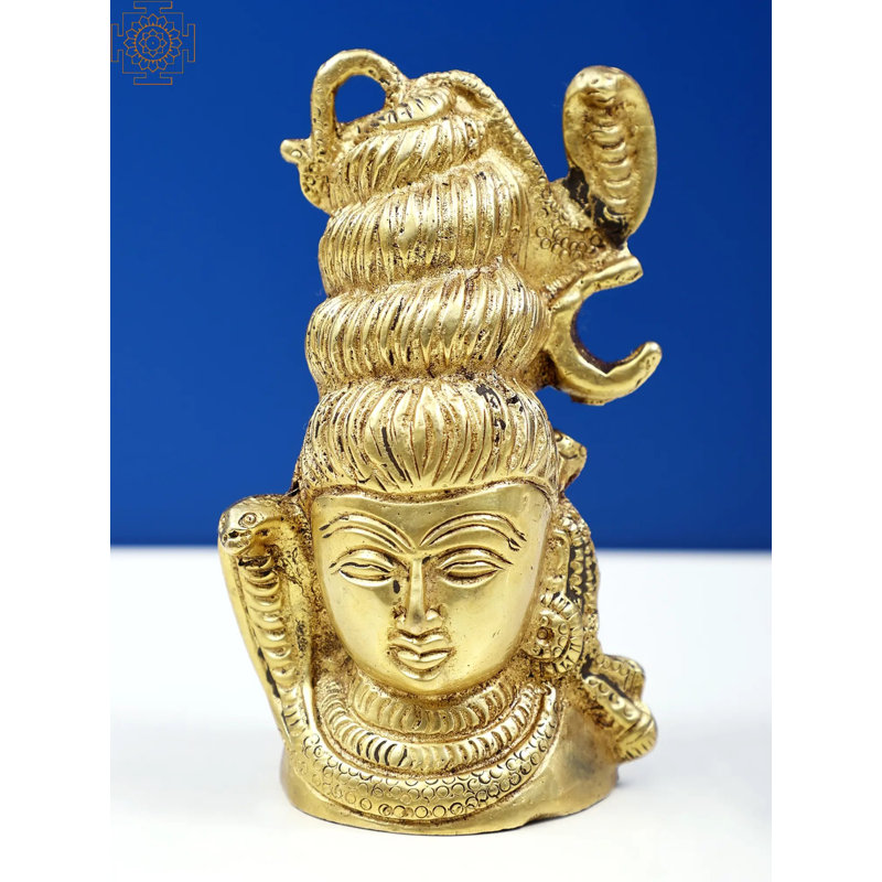 3" Small Brass Lord Shiva Head Statue – Handcrafted Spiritual Idol Depicting Cosmic Nataraja Energy for Home Altar & Meditation Decor