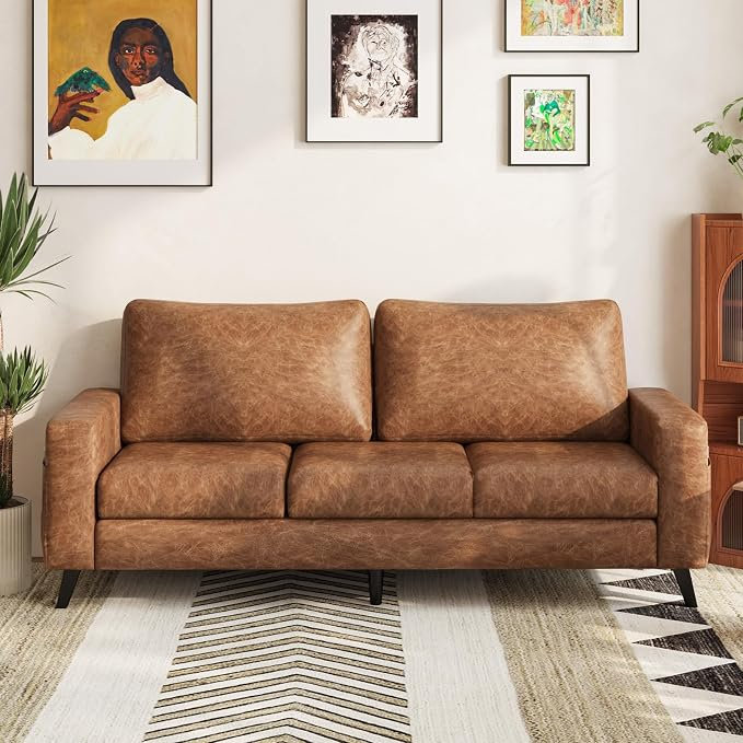 Petit canapé 79 po en similicuir pour salon, causeuse et coussins confortables
