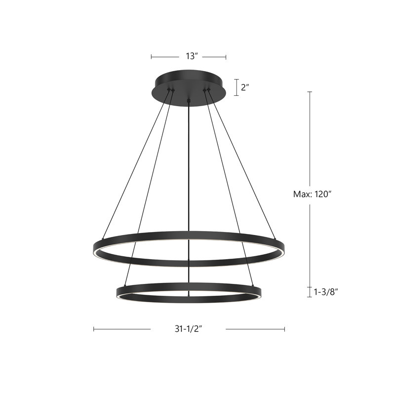 Cerchio 2 - Light LED Chandelier, 1.38" H x 23.63" W x 23.63" D, Black