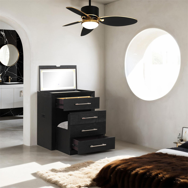 Ensemble de coiffeuse de chevet avec tabouret avec tiroirs de rangement noirs et poignées en nickel style contemporain