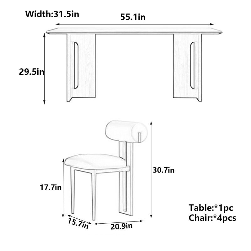 Table de salle à manger rectangulaire moderne avec plateau en dalle de roche, H 29,5 po x L 55,1 po x l 31,5 po