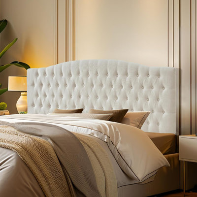 Ivory Linen Upholstered King/Cal King Headboard – Wall Mount Or Bed Frame Mount, High-Density Sponge Padding, Modern Luxury Design