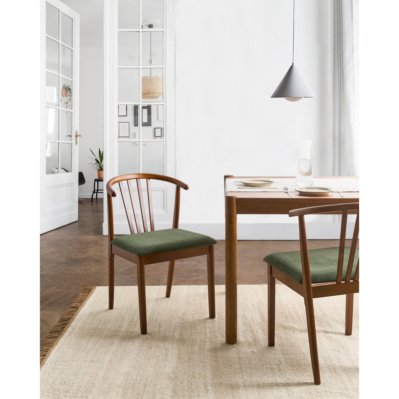 47cm H Fabric Upholstered Slat Back Side Chair, Walnut, Green