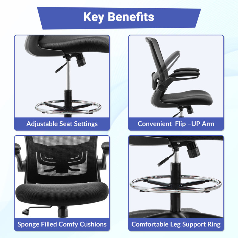 Ergonomic Desk Chair, Mesh Home Office chair, Swivel Desk, Computer Chair with Lumbar Support, Height Adjustable with Foot Ring