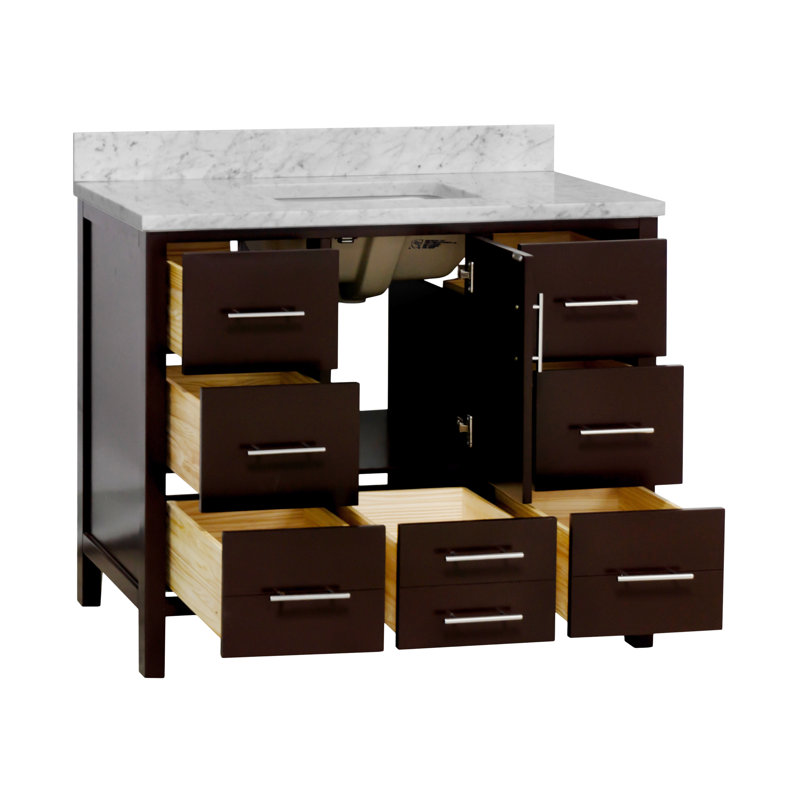 Ensemble de meuble-lavabo simple 42 po Kiara, Chocolat, Marbre de Carrare