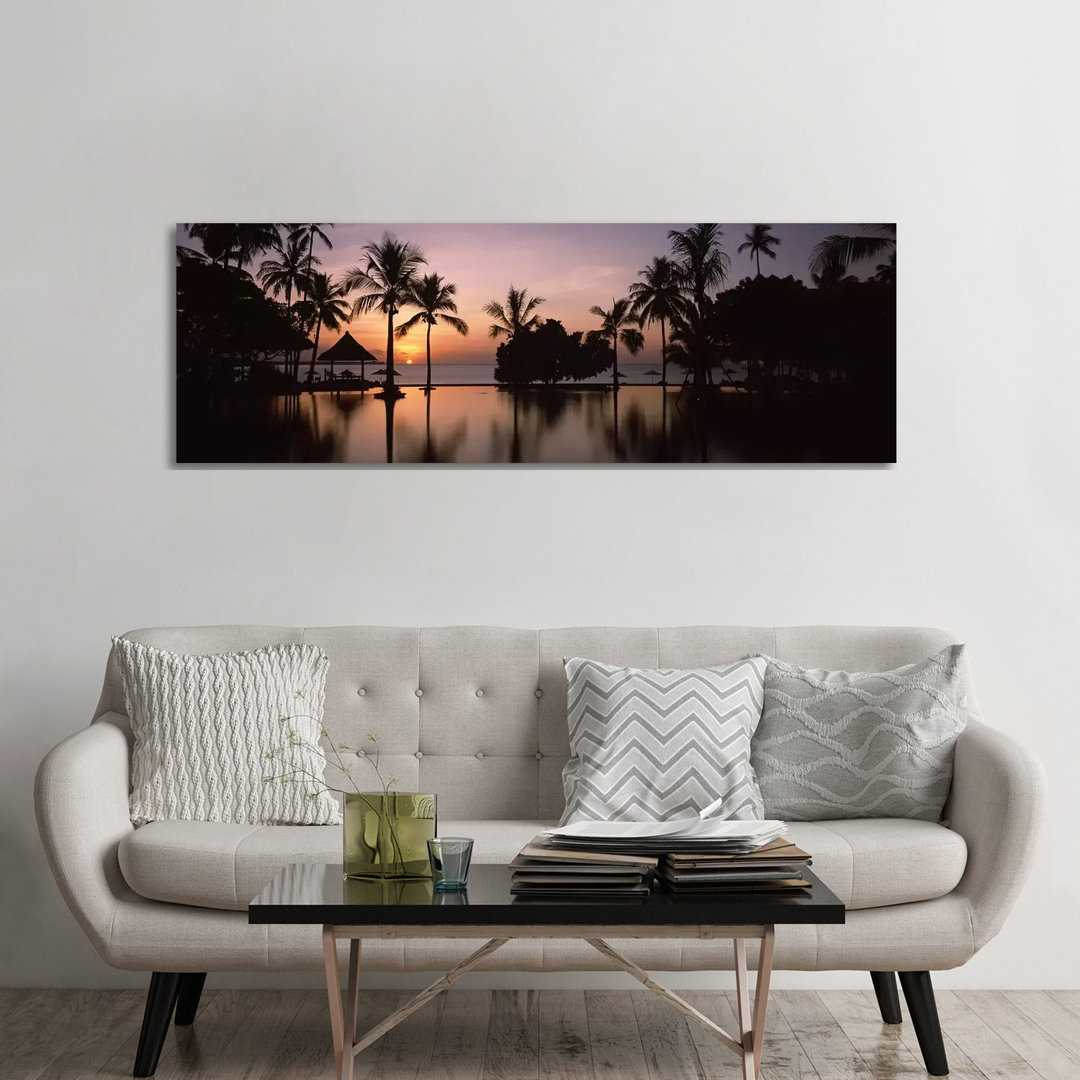 Sunset Over Hotel Pool, Lombok, West Nusa Tenggara, Indonesia - Wrapped Canvas Panoramic Print