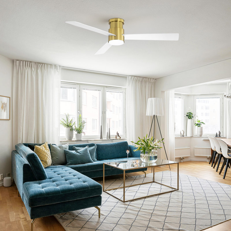 Ventilateurs de plafond de 52 pouces avec lumières, ventilateur de plafond à profil bas avec lumière, ventilateur de plafond encastré avec télécommande, ventilateur de plafond pour chambre à coucher, 6 vitesses, 3 pales réversibles