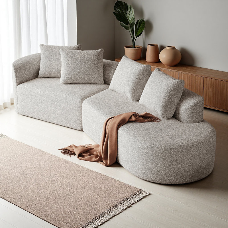 Canapé modulaire rembourré en chenille avec coussins Cniyah, Chenille beige, Orienté à droite